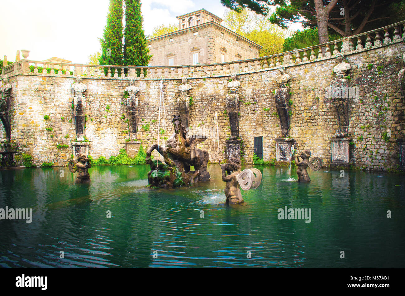 Pegasus Fontana di Villa Lante di Bagnaia, Viterbo - Italia Foto Stock