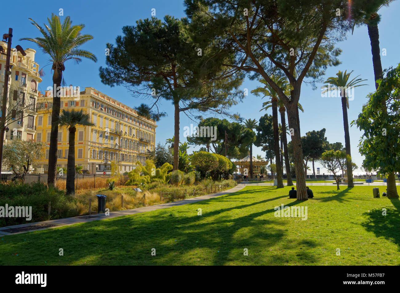 Vista del Albert 1er giardino della città di Nizza costa azzurra, durante la stagione invernale il 2017-2018 Foto Stock
