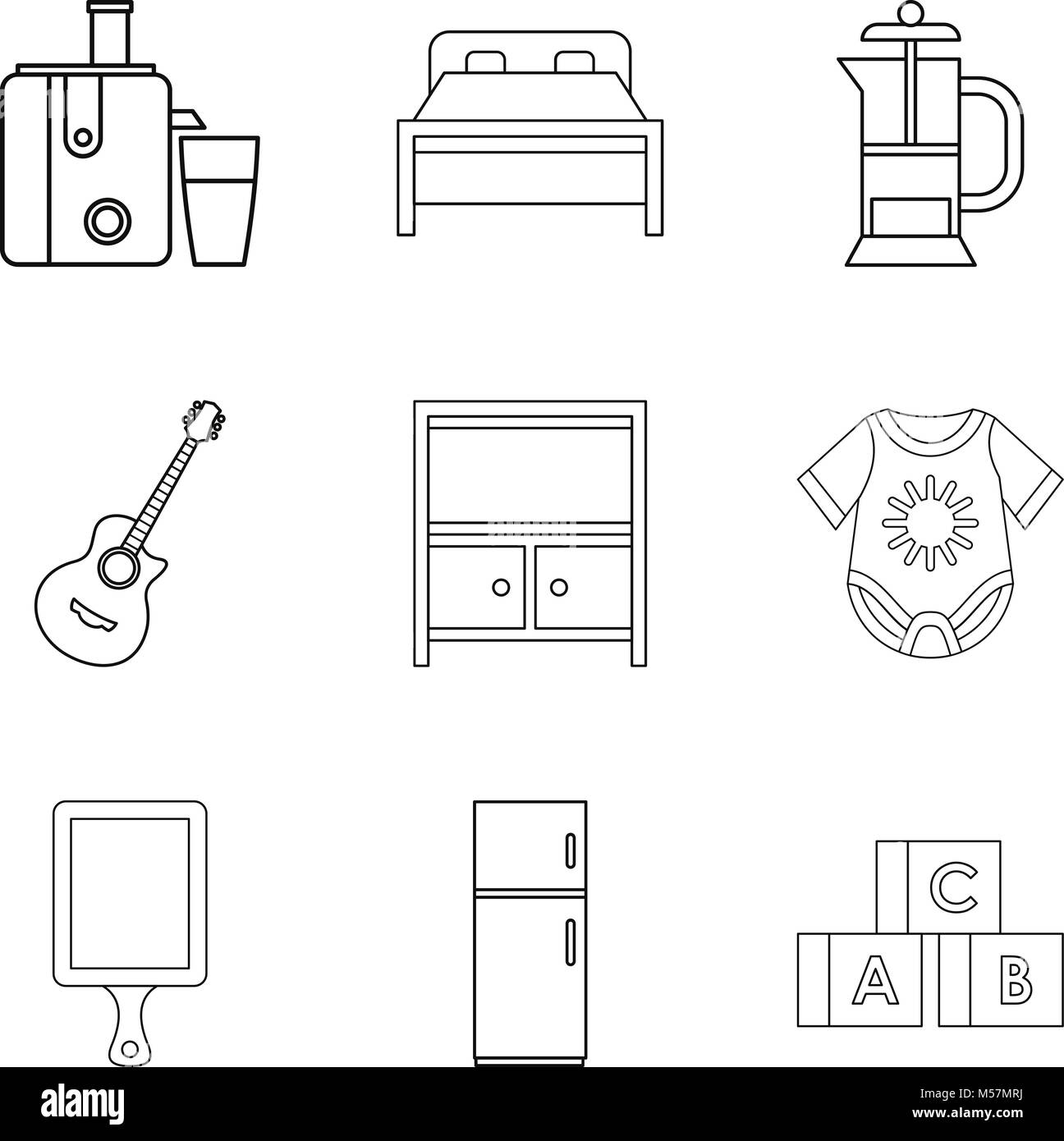 Domicilio set di icone di stile di contorno Illustrazione Vettoriale