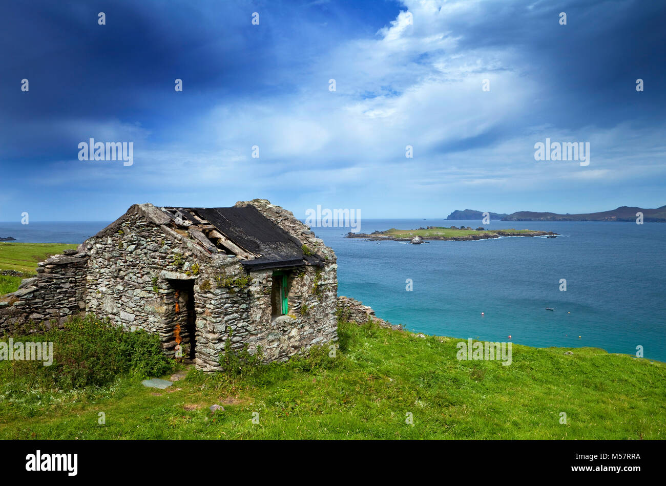 Deserto animal shelter sulla Grande Isola di Blasket, Le isole Blasket, Off Slea testa sulla penisola di Dingle, nella contea di Kerry, Irlanda Foto Stock