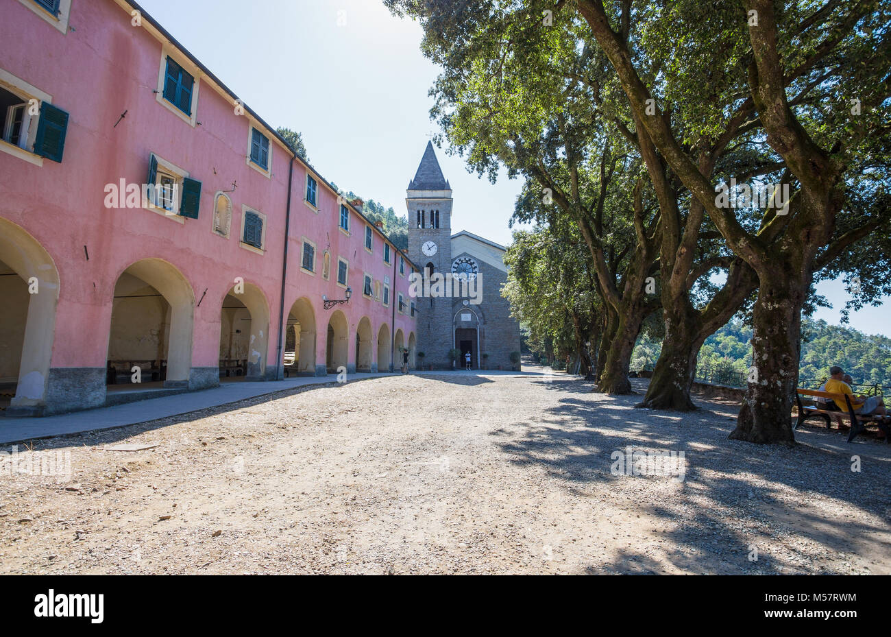 MONTEROSSO AL MARE, Italia, Agosto 18, 2017 - Santuario di Nostra Signora di Soviore, provincia della Spezia, vicino a Monterosso alle 5 Terre, Italia. Foto Stock