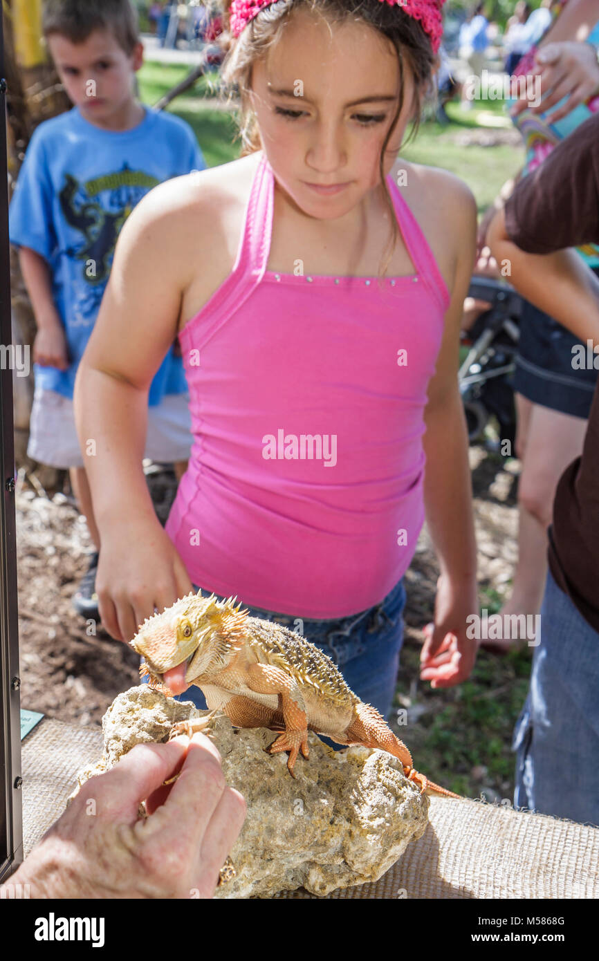 Miami Florida,Metrozoo,giorno di amnistia degli animali domestici non nativi,animali esotici indesiderati,Commissione di conservazione del pesce e della fauna selvatica,drago portico,lucertola,rettile,Hispani Foto Stock