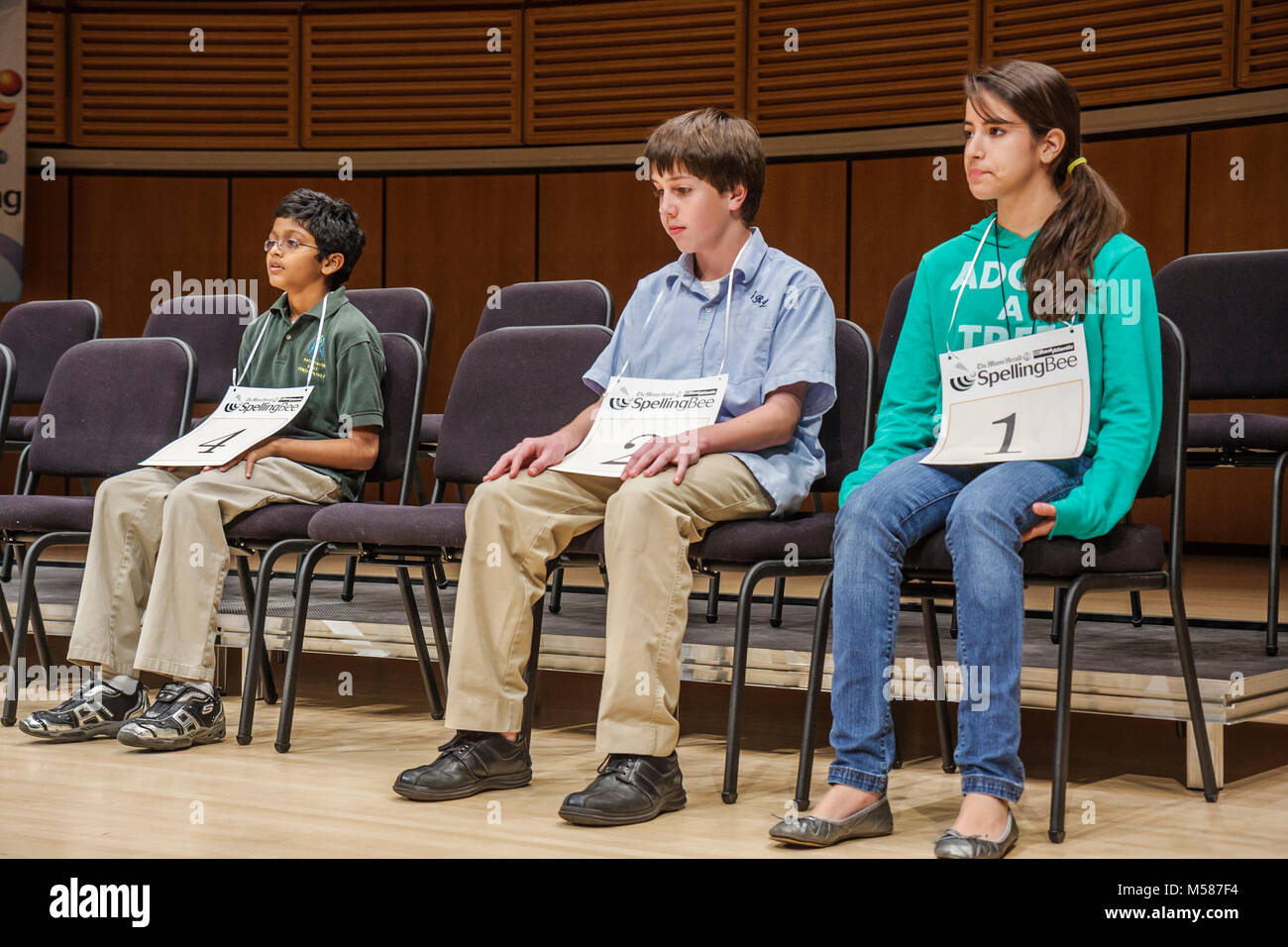 Miami Florida,Arscht Performing Arts Center,The Miami Herald Spelling Bee,test,exam,competition,Asian Asians etnia immigrati immigrati minori Foto Stock