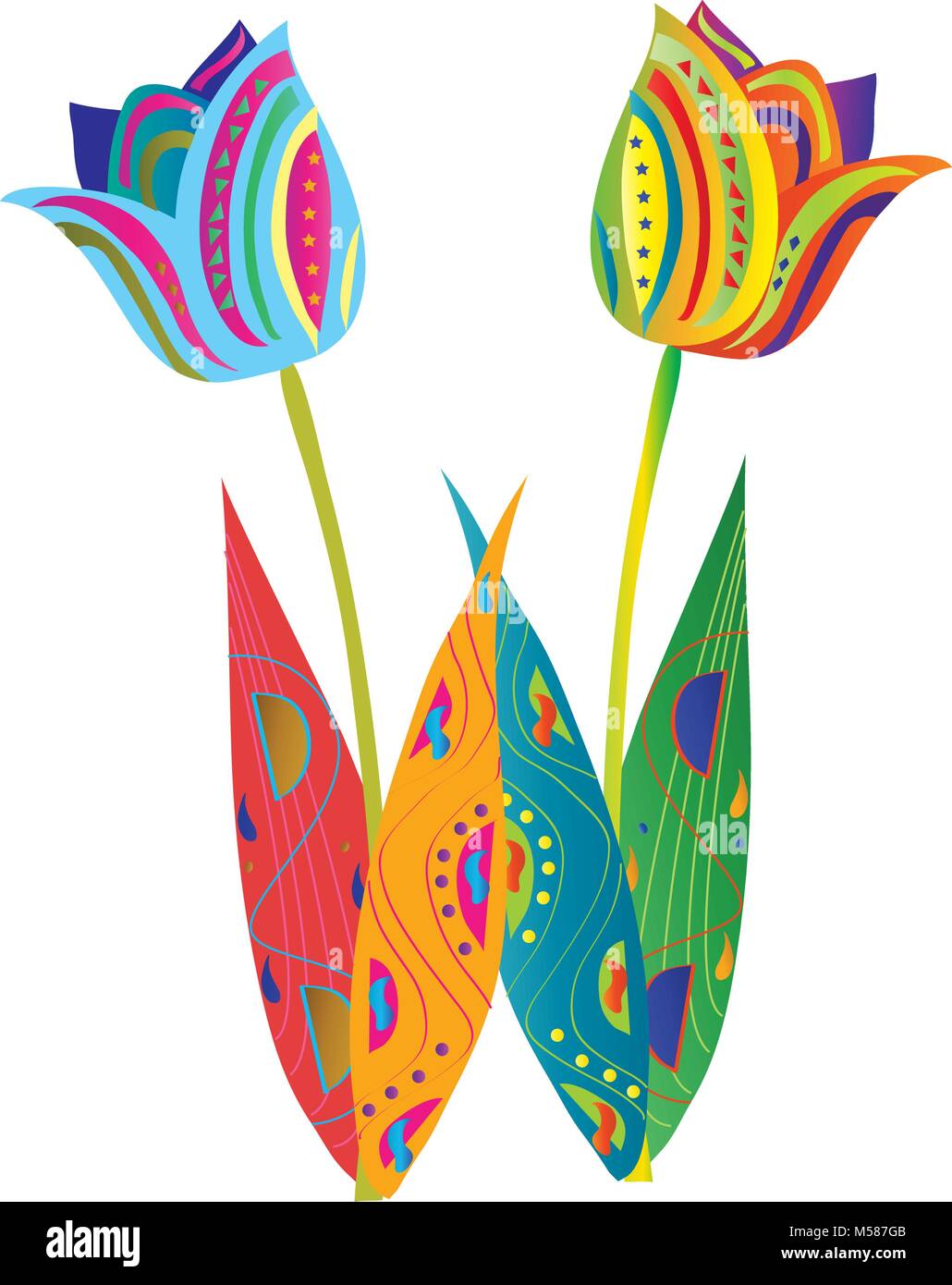 Decorative colorate stilizzata tulip fiori Illustrazione Vettoriale