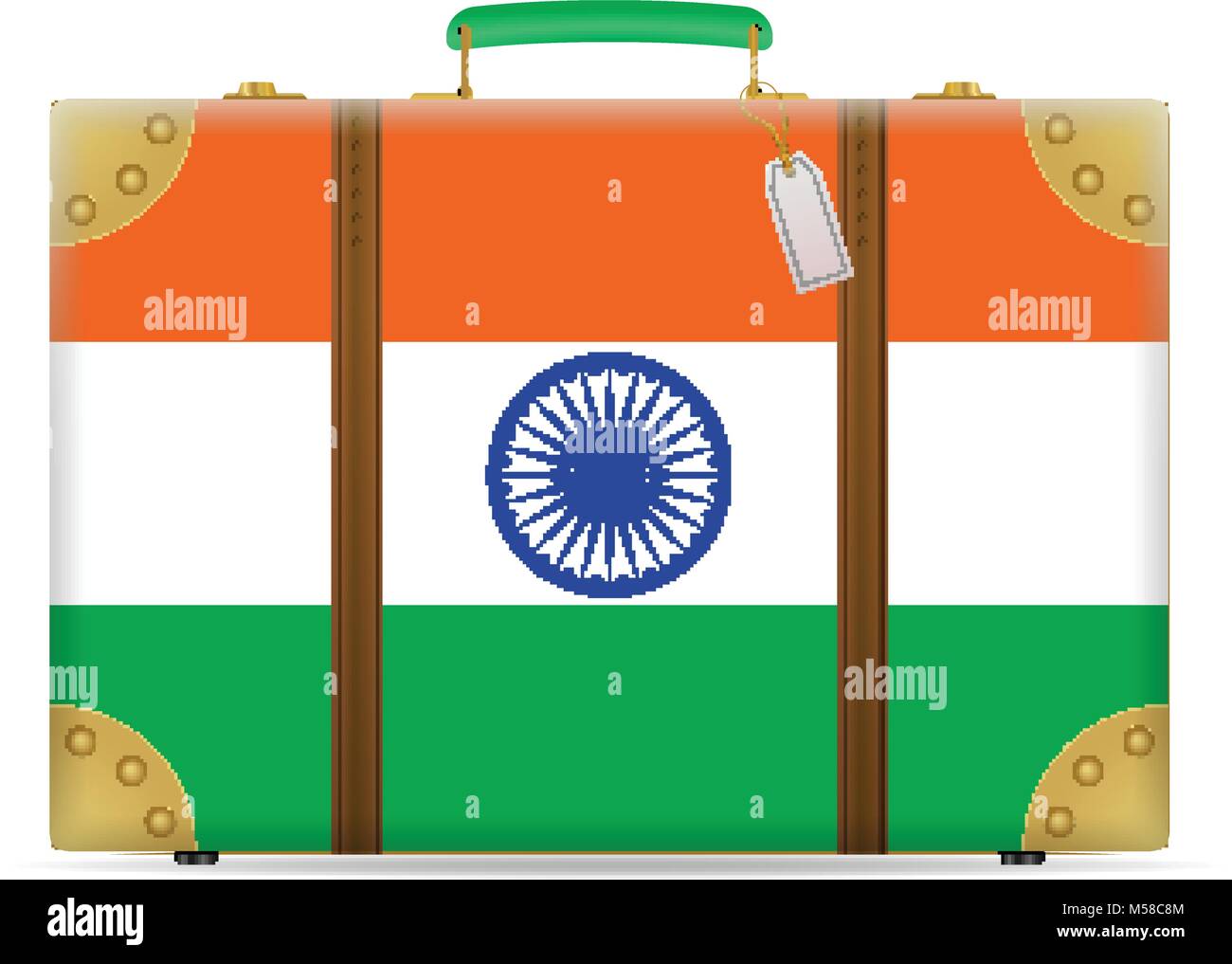 Bandiera dell'India travel valigia su uno sfondo bianco. Illustrazione Vettoriale