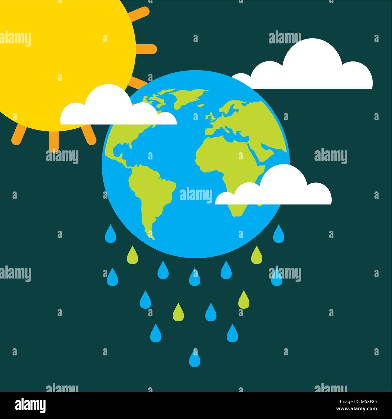 Massa scende pioggia nuvole sole il cambiamento climatico Illustrazione Vettoriale