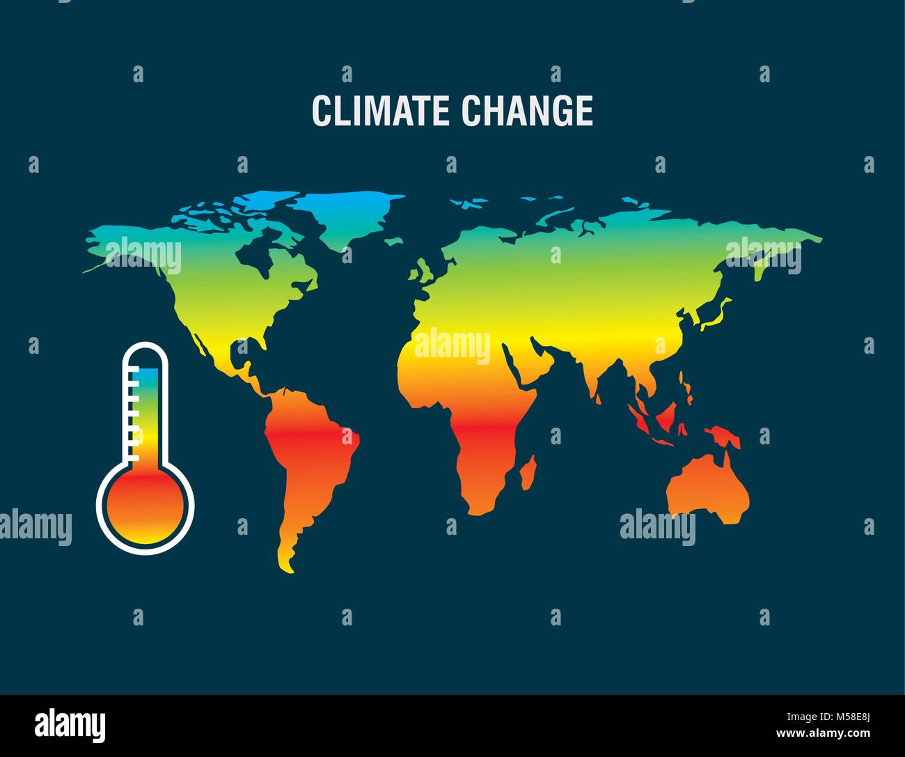 Il cambiamento climatico mappa terra termometro degradato a colori Illustrazione Vettoriale