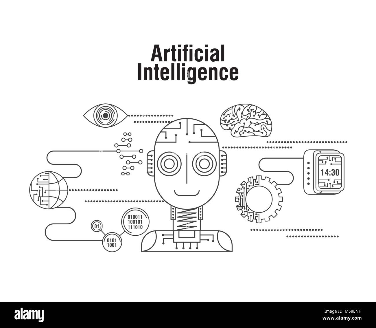 Intelligenza artificiale globe gear eye technology Illustrazione Vettoriale