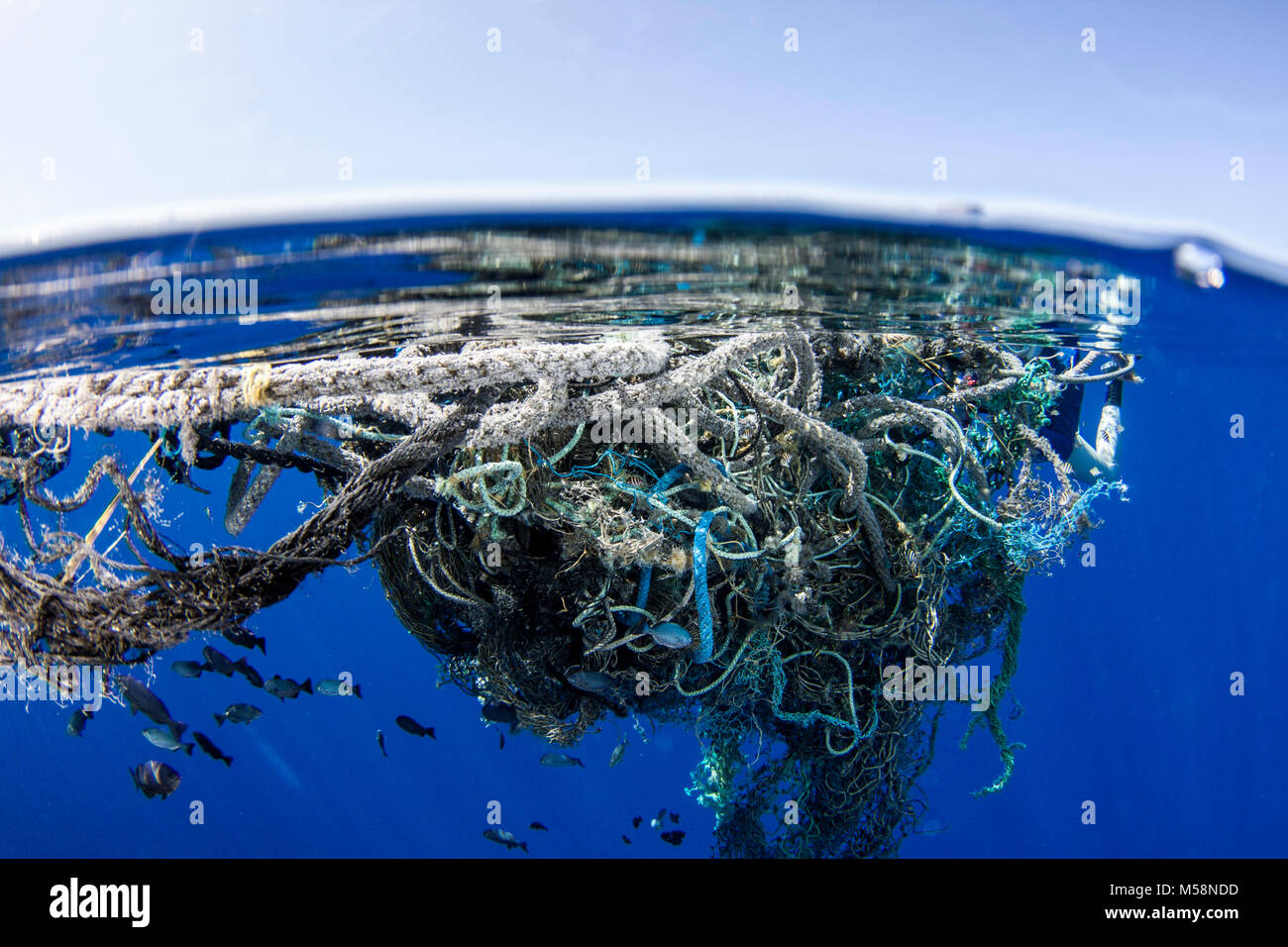 Le correnti marine si accumulano detriti nelle aree attorno all'oceano globale. Foto Stock