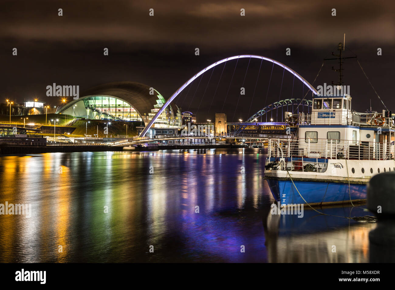 Newcastle upon Tyne, Quayside di notte. Foto Stock