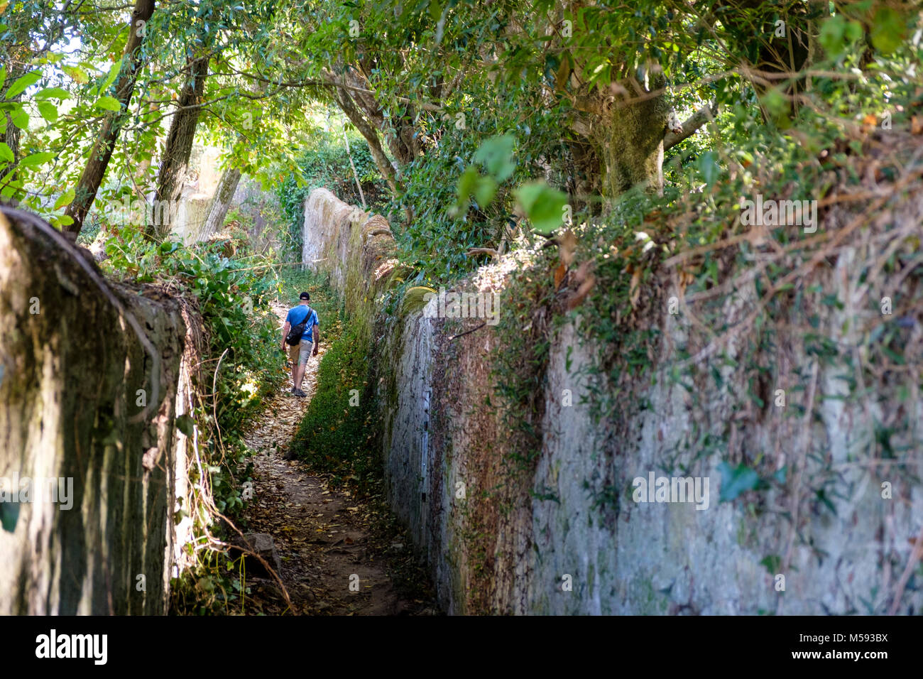 Le persone camminando per le strade vicino a Quinta Regaleira, Sintra, Portogallo Foto Stock