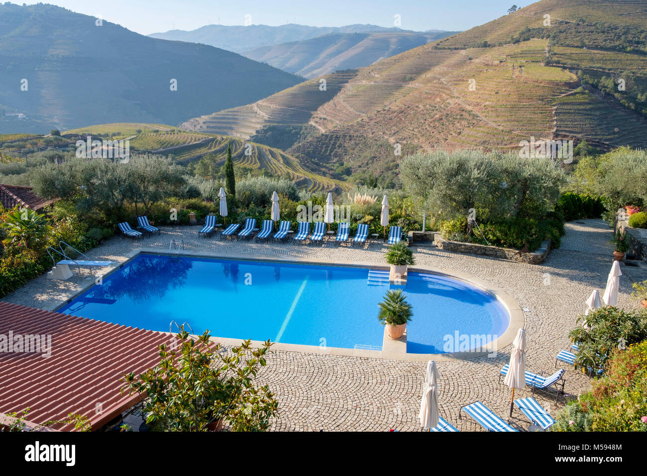 La piscina a Casa do Visconde de Chanceleiros, vicino a Pinhao, Douro River Valley, Portogallo Foto Stock