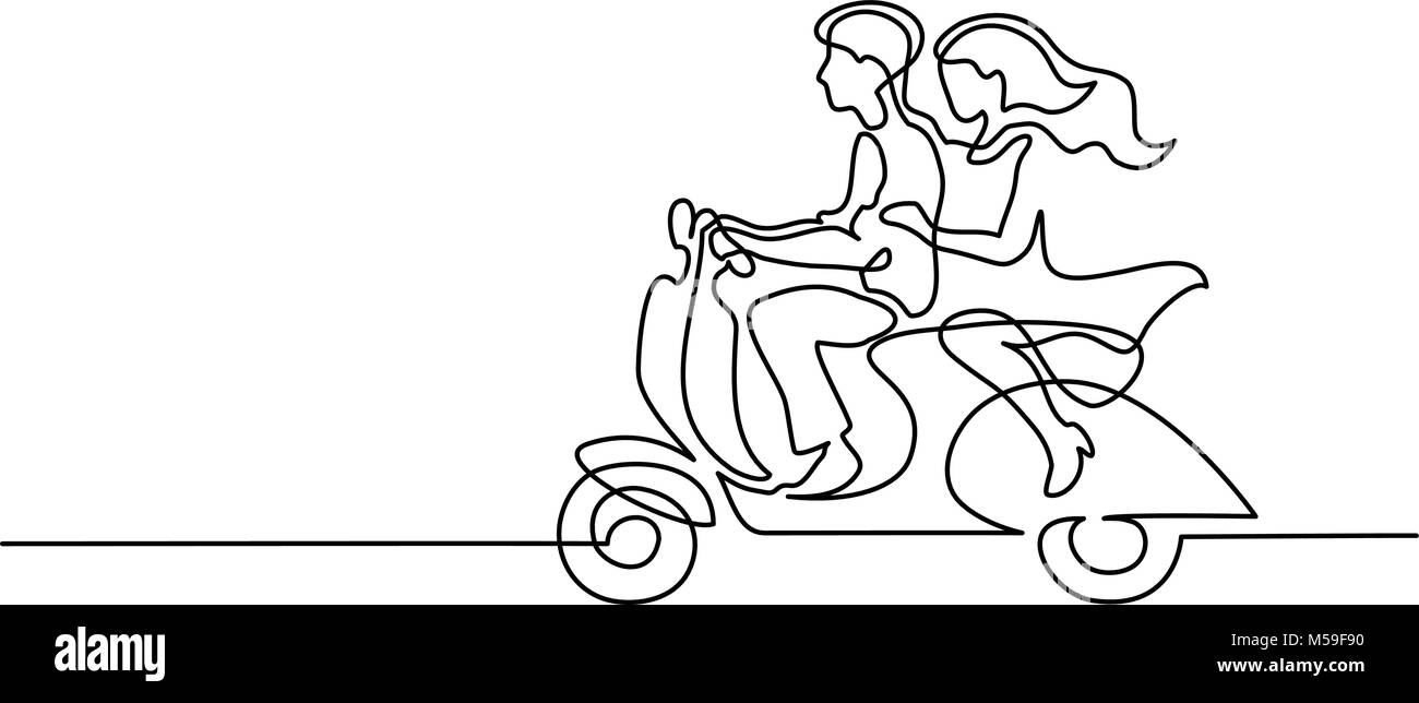 Coppia felice guida su scooter Illustrazione Vettoriale