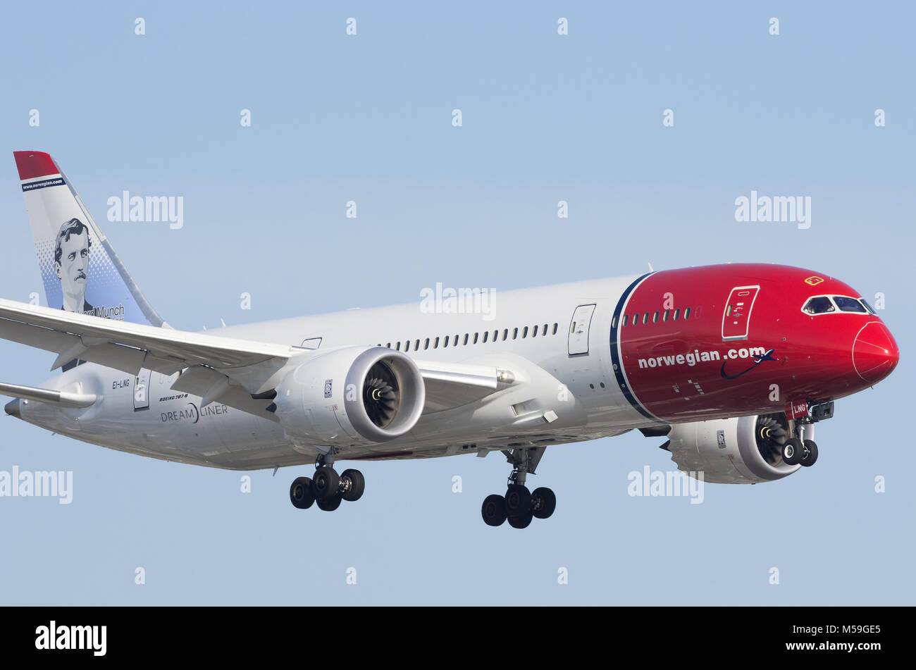 Il Boeing 787 norvegese (Norwegian Air Shuttle ASA) si avvicinò all'aeroporto internazionale di Los Angeles, LAX, per l'atterraggio. Foto Stock