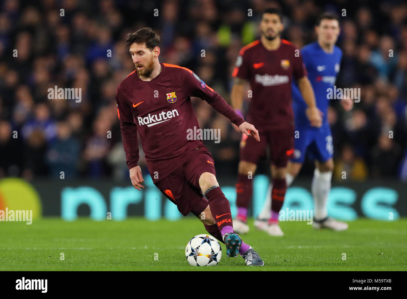 Londra, Regno Unito. Xx Febbraio, 2018. Lionel Messi di Barcellona - Chelsea v Barcellona, la UEFA Champions League, Round di 16, 1° Gamba, Stamford Bridge, London - xx febbraio 2018. Credito: Richard Calver/Alamy Live News Foto Stock