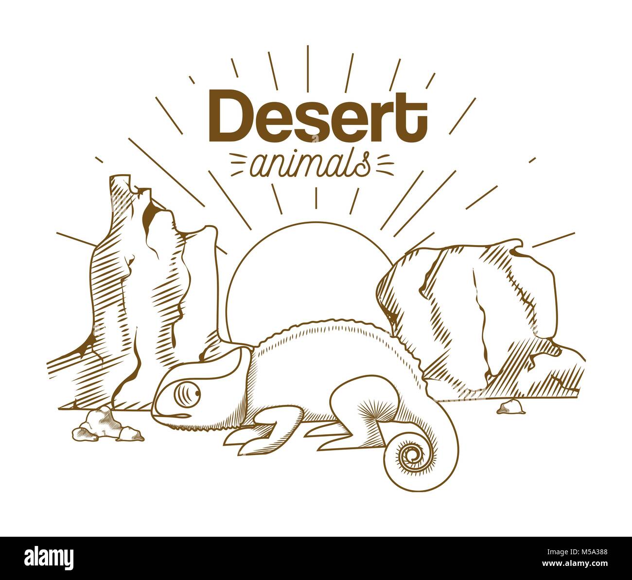 Gli animali del deserto del disegno a mano cartoon Illustrazione Vettoriale