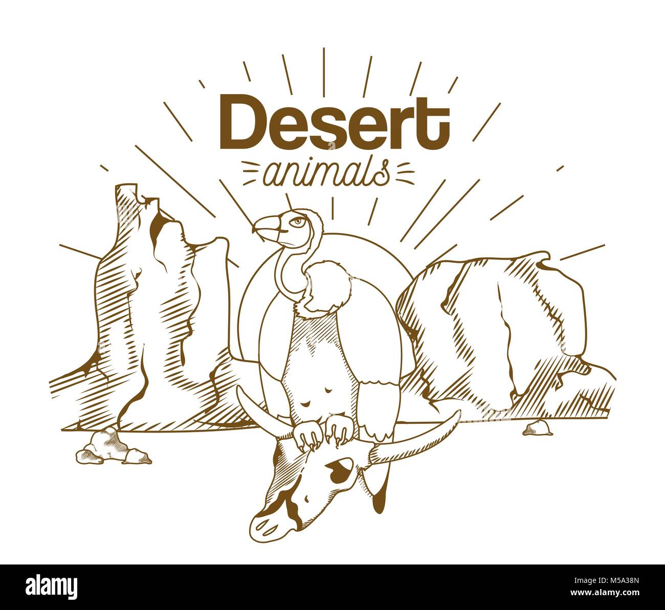 Gli animali del deserto del disegno a mano cartoon Illustrazione Vettoriale