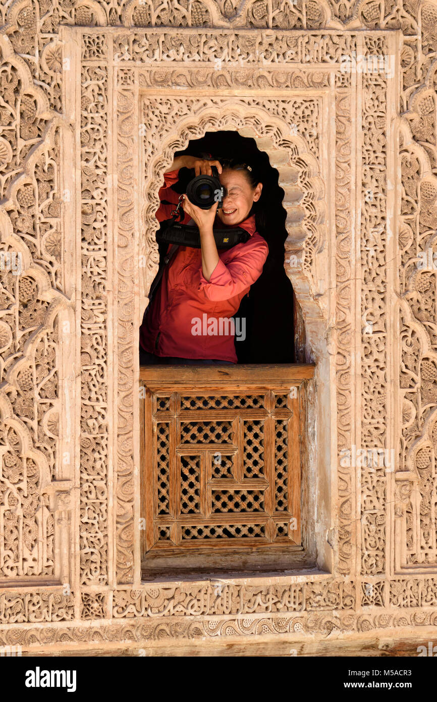 Il Marocco, Marrakech, Medina, medersa Ben Youssef madrasa, Africa, Magreb Foto Stock