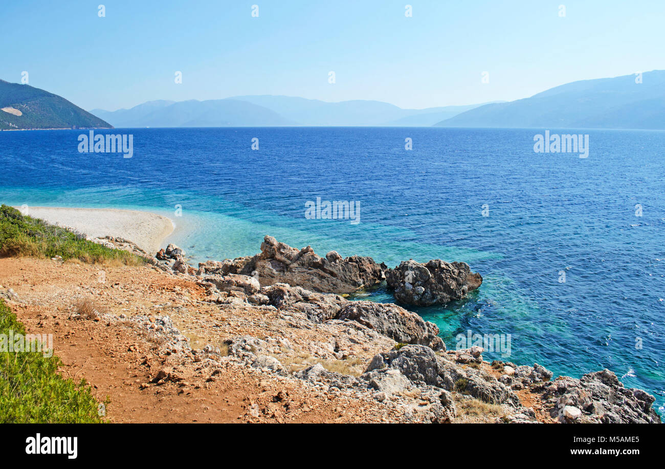 Aspros Gialos Beach a Itaca isola Grecia Foto Stock