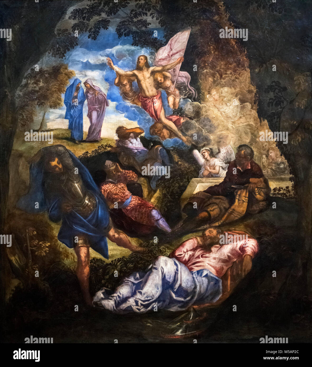 La risurrezione di Cristo di Jacopo Tintoretto (c.1518-1594), olio su tela, c.1570s Foto Stock