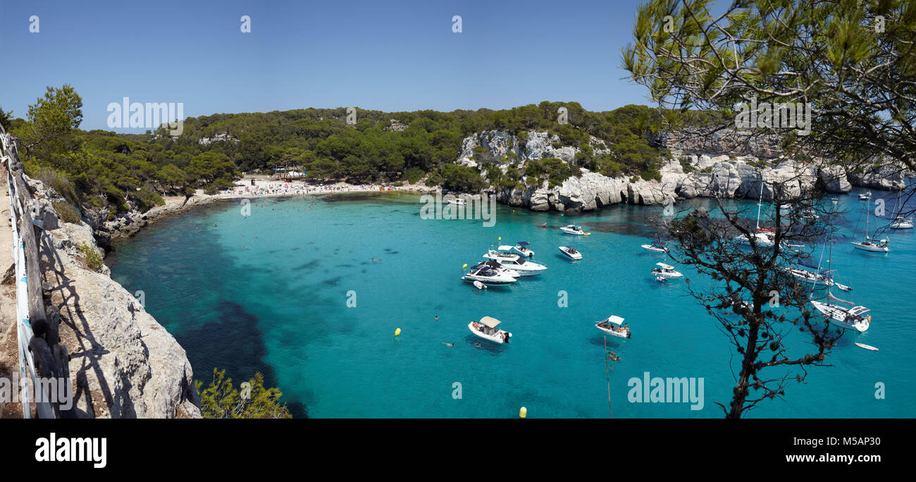 Vista in elevazione della Cala Macarella di Minorca,Isole Baleari, Spagna Foto Stock