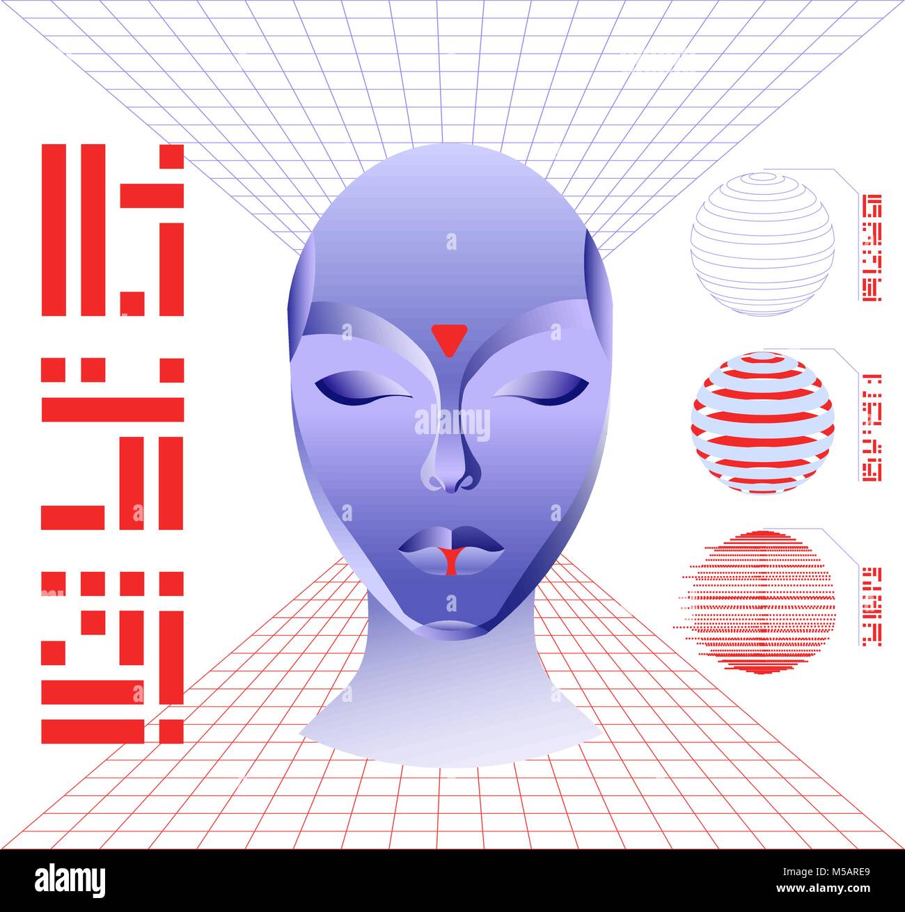 La realtà virtuale concetto, cyberpunk girl carattere nel futuristico spazio 3d. Illustrazione Vettoriale. Illustrazione Vettoriale