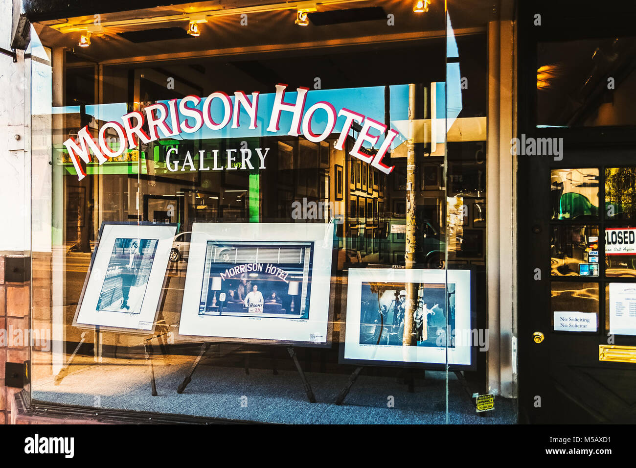La famosa arte musica fotografia gallery Morrison Hotel in West Hollywood, Los Angeles, California. Foto Stock