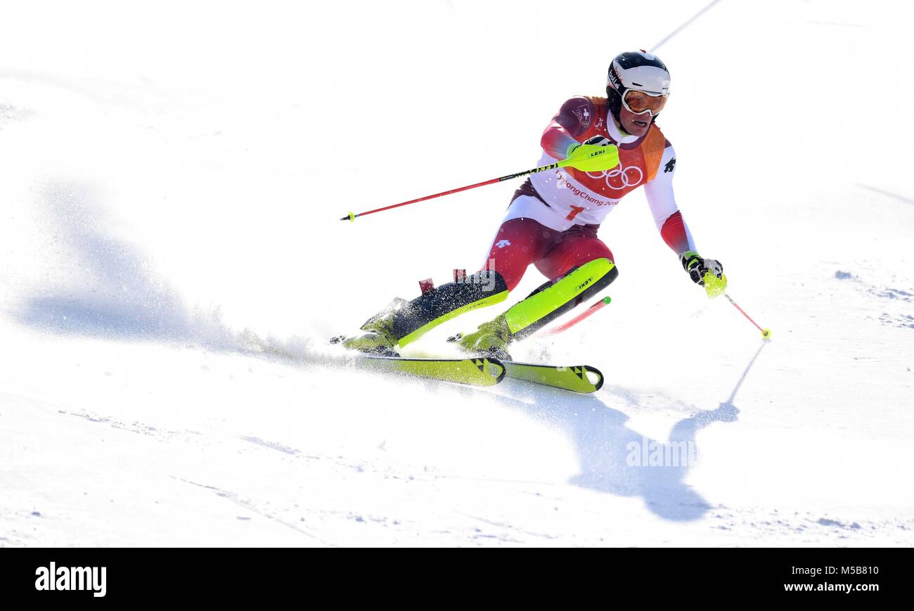 Pyeongchang, Corea del Sud. Il 22 febbraio, 2018. Daniel Yule (SUI). Mens slalom. Yongpyong alpine center. Alpensia. Pyeongchang2018 Olimpiadi invernali. Repubblica di Corea. 22/02/2018. Credito: Sport In immagini/Alamy Live News Foto Stock
