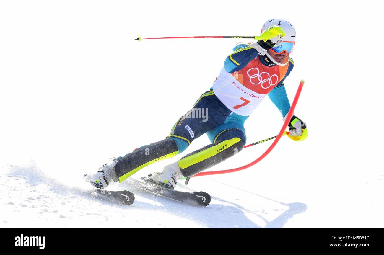 Pyeongchang, Corea del Sud. Il 22 febbraio, 2018. Andre Myhrer (SWE). Mens slalom. Yongpyong alpine center. Alpensia. Pyeongchang2018 Olimpiadi invernali. Repubblica di Corea. 22/02/2018. Credito: Sport In immagini/Alamy Live News Foto Stock
