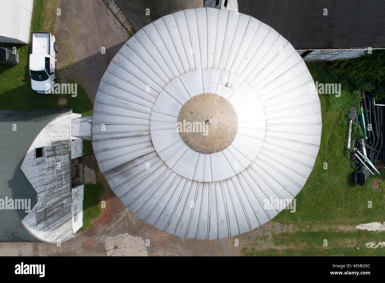 Vista aerea del silo in Fattoria nella contea di Mercer PA Foto Stock