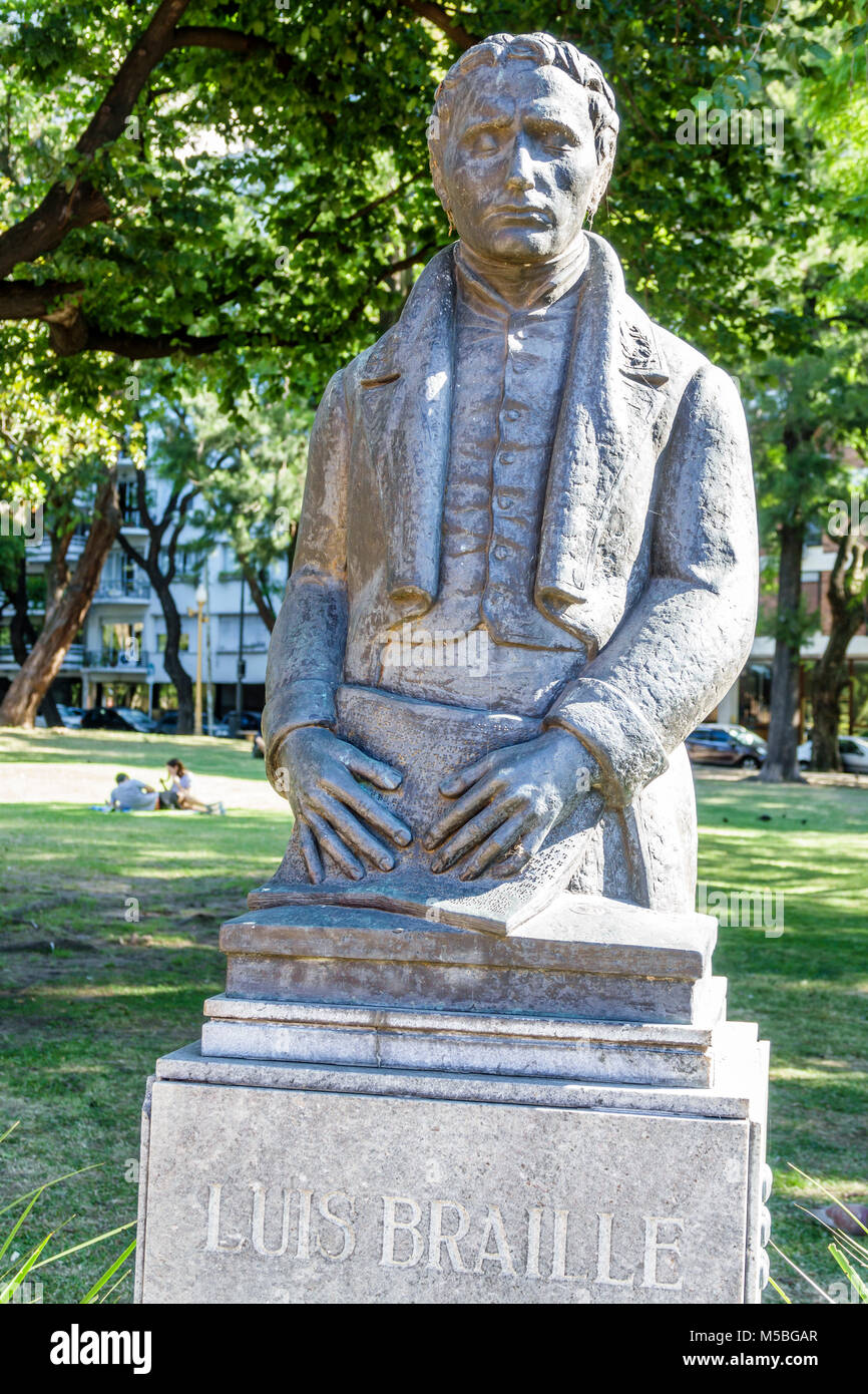 Buenos Aires Argentina,Recoleta,Plaza Francia,parco,statua,Luis Braille,educatore francese,inventore,ARG171128079 Foto Stock