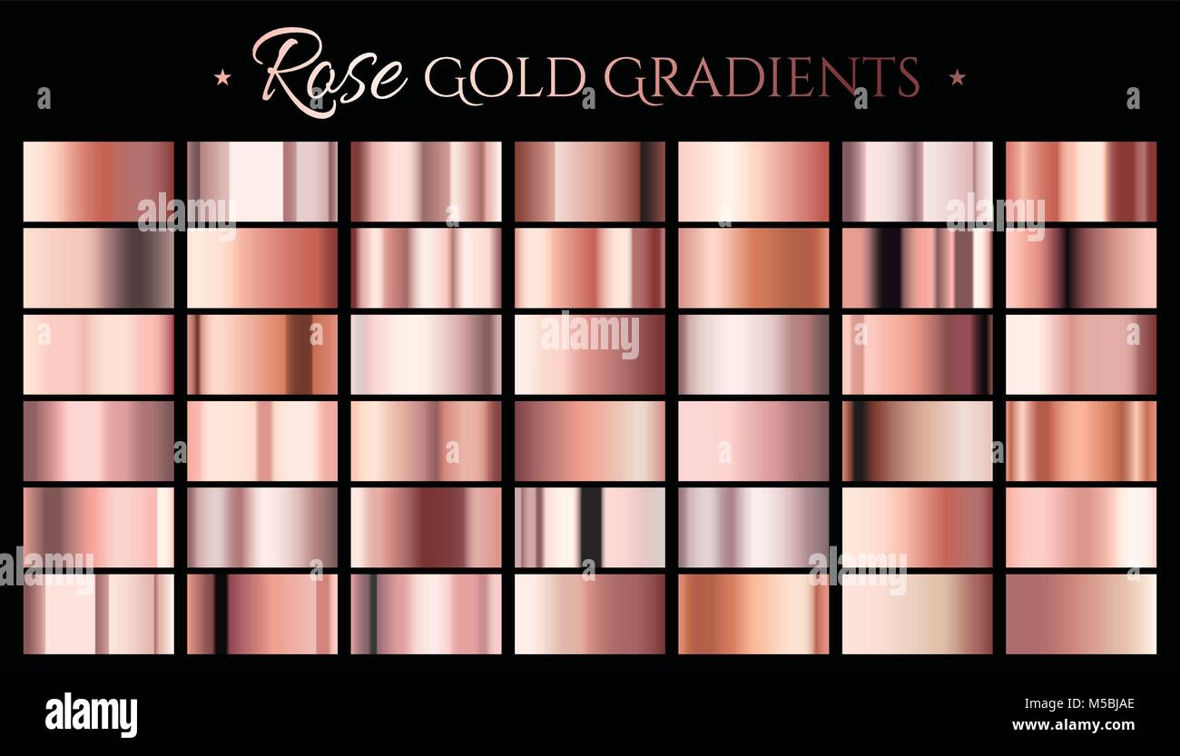 Rose Gold gradiente di colore, set di astratta metallico texture riflettente per la progettazione utilizza in 3D illustrazione Illustrazione Vettoriale
