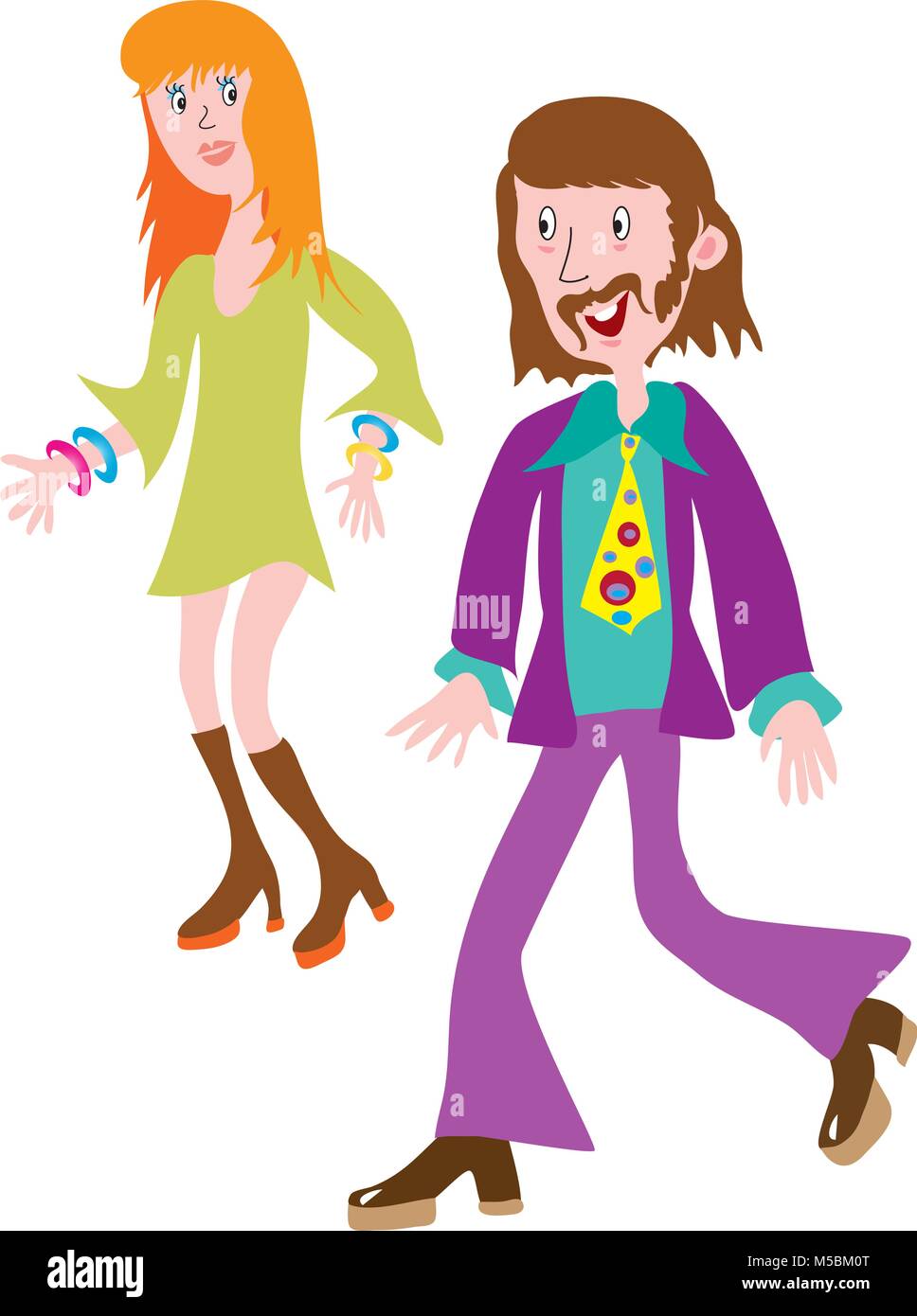 Cartoon giovane in abiti alla moda degli anni settanta Illustrazione Vettoriale