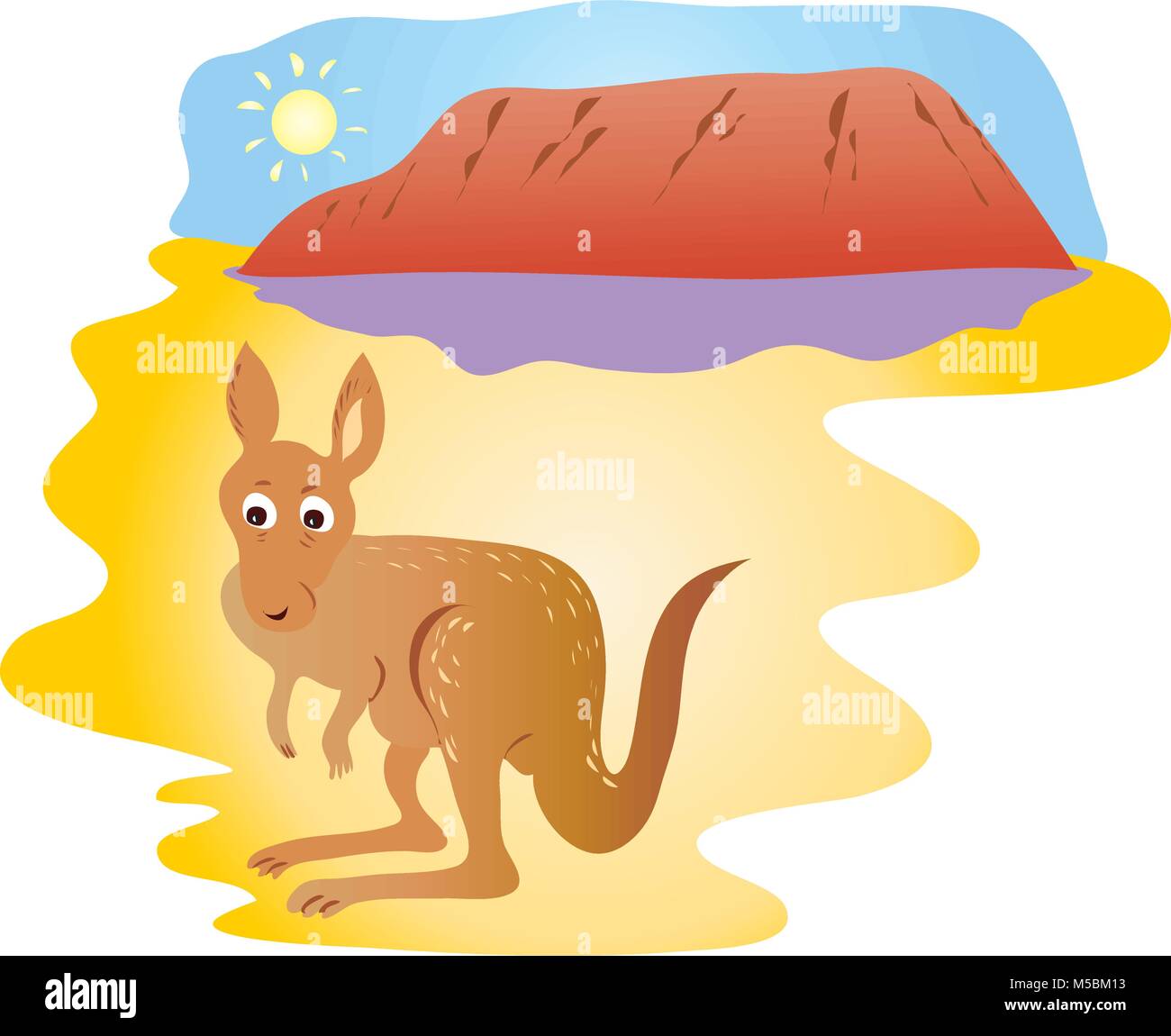 Un cartoon illustrazione di un canguro nella parte anteriore di Ayers Rock o Uluru in Australia Illustrazione Vettoriale