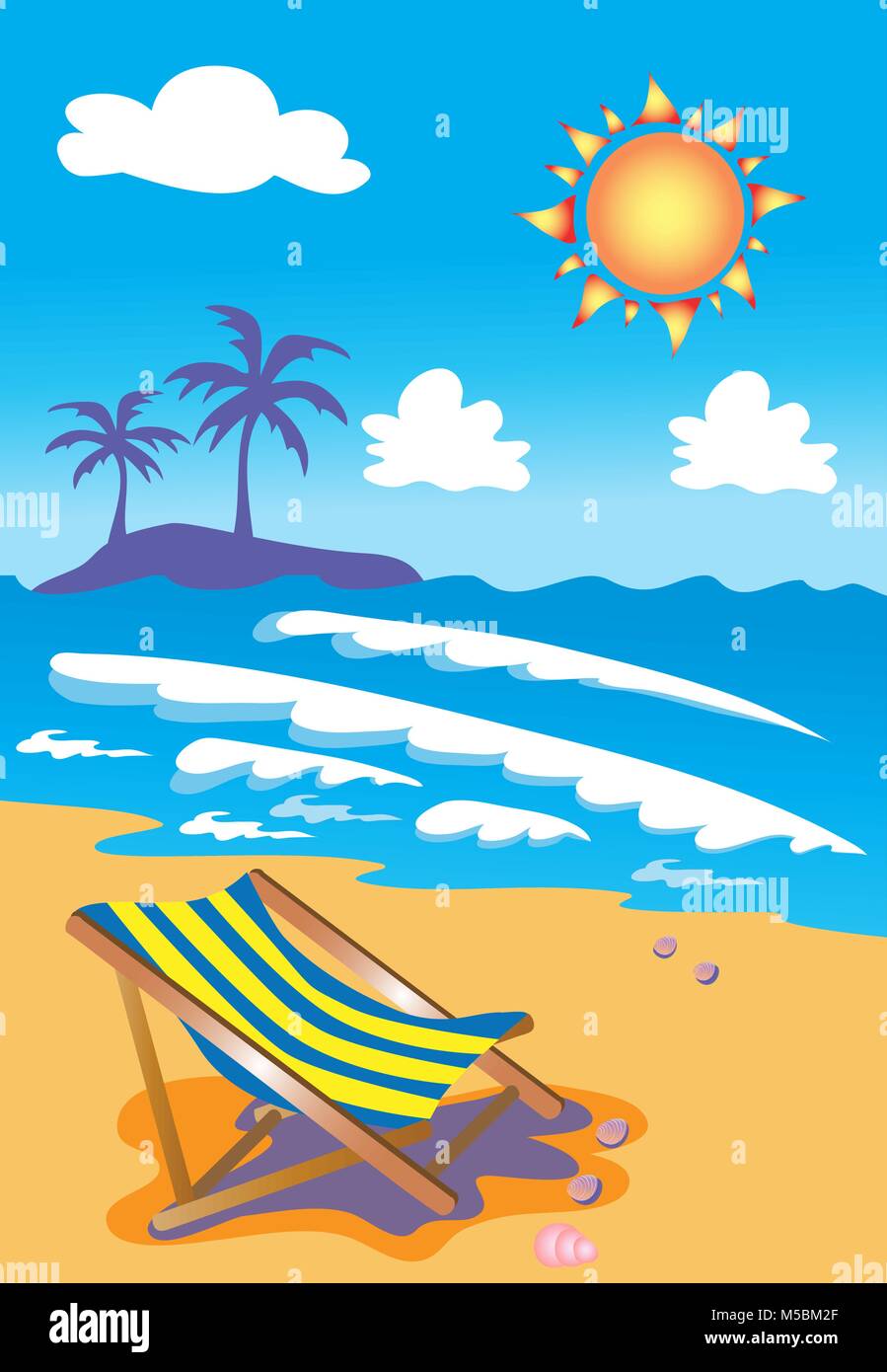 Sedie a sdraio sulla spiaggia tropicale Illustrazione Vettoriale