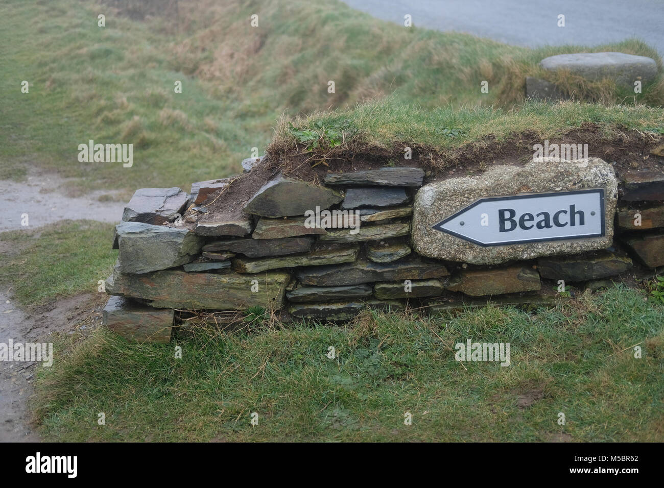 Segno di spiaggia su National Trust land. Foto Stock