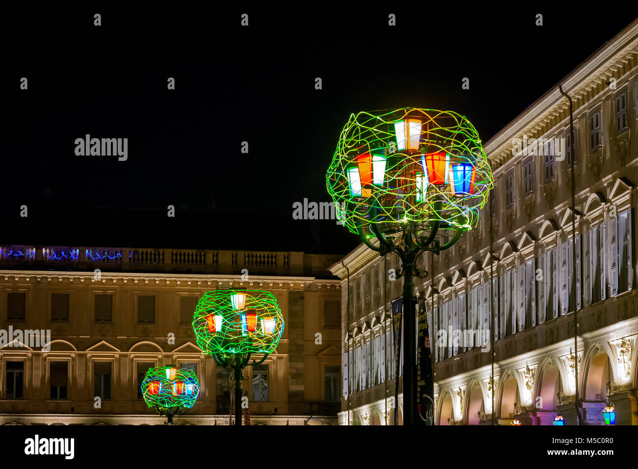 Torino, Italia, Dicembre 2017: le luci di Natale in piazza San Carlo, Torino, Italia Foto Stock