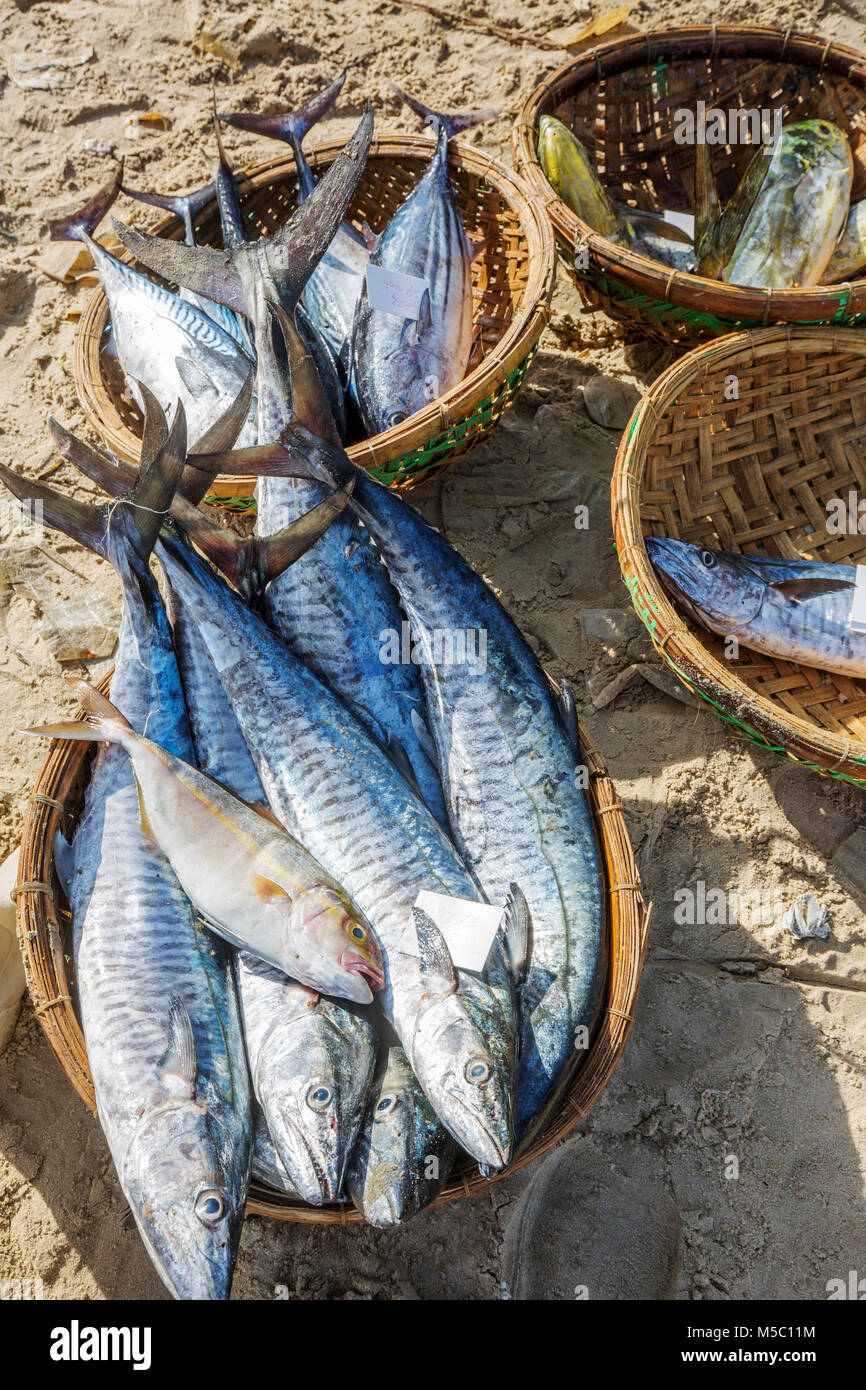 Vista generale sulla lunga spiaggia Hai e lunga Hai mercato, Ba Ria Vung Tau, Vietnam Foto Stock