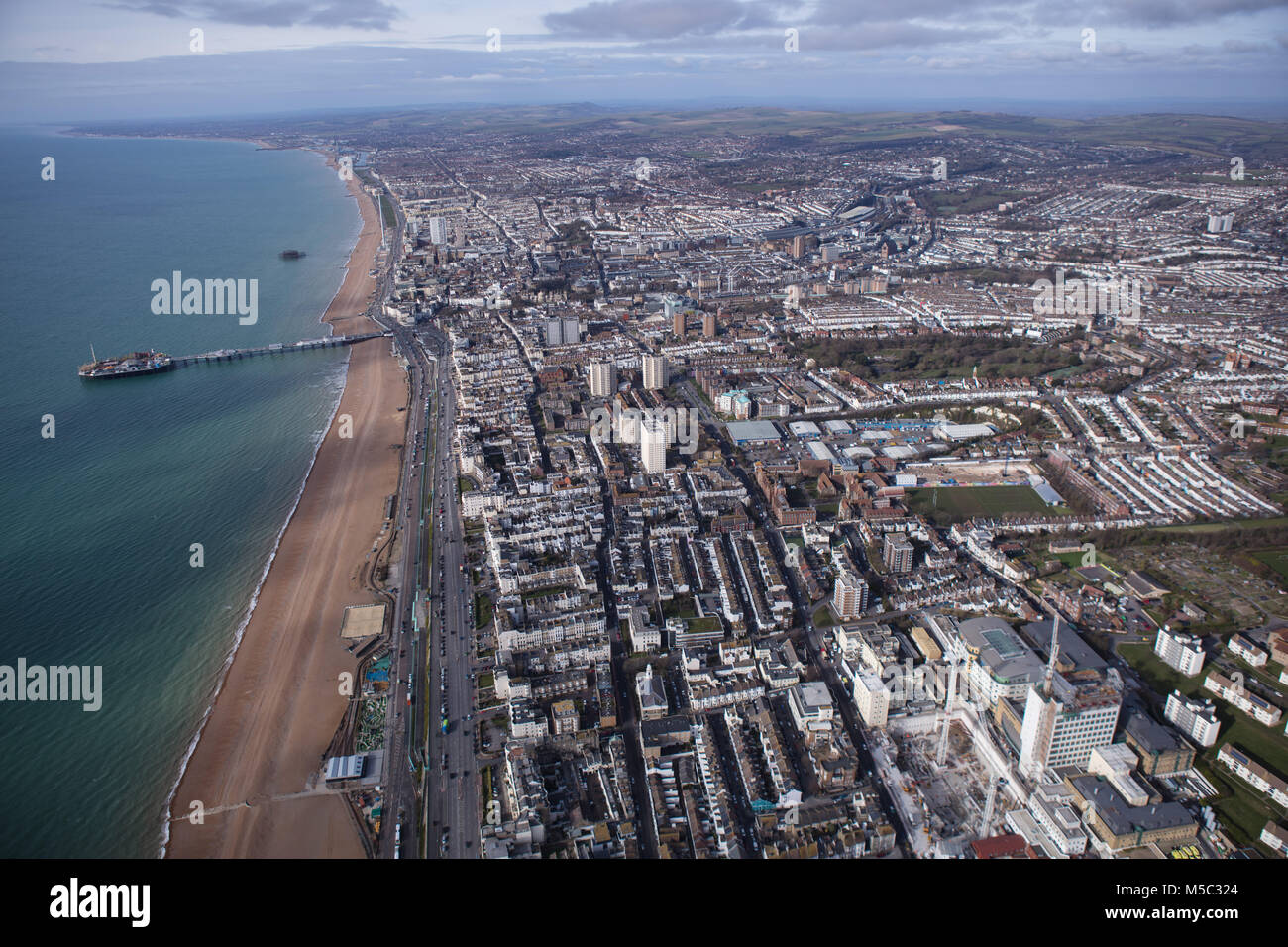 Una veduta aerea di Brighton, una città sulla costa del Sussex in Inghilterra del Sud Foto Stock