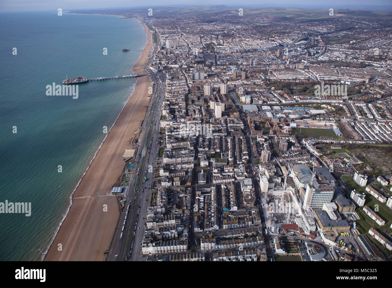Una veduta aerea di Brighton, una città sulla costa del Sussex in Inghilterra del Sud Foto Stock