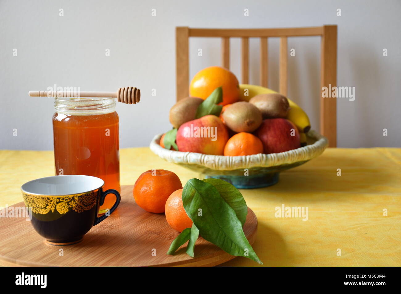 Still Life di cibo e miele Foto Stock