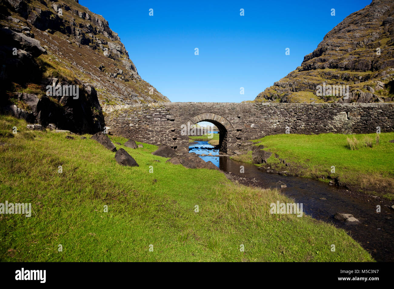 Ponte sul Fiume Loe, Gap di Dunloe, Parco Nazionale di Killarney, nella contea di Kerry, Irlanda Foto Stock