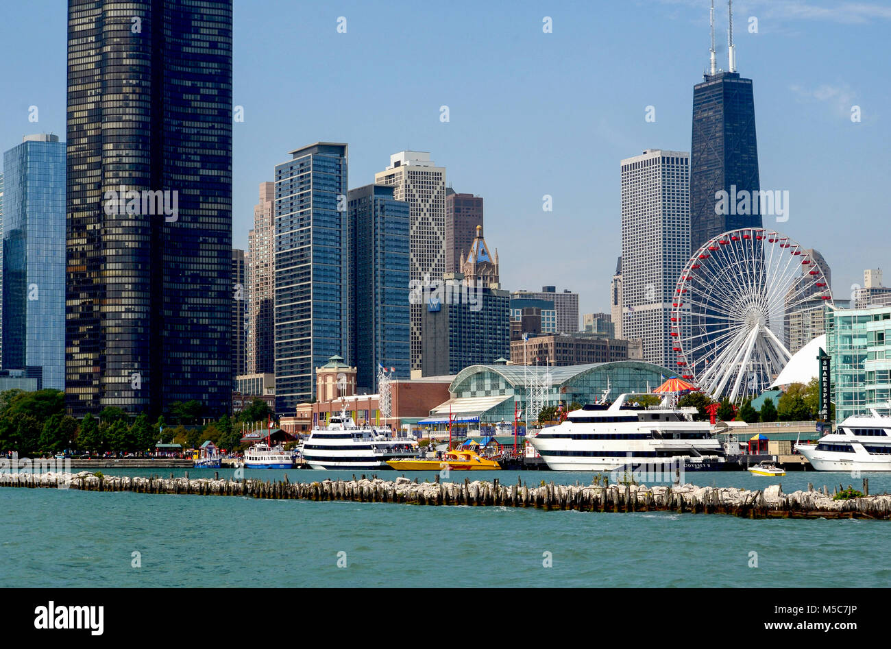 Sullo skyline di Chicago a Navy Pier Foto Stock