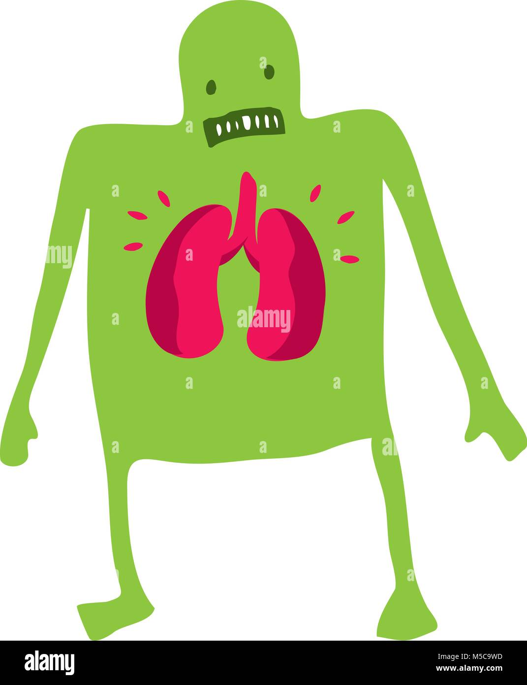 Cartoon illustrazione di uomo malato preoccupati per i suoi polmoni Illustrazione Vettoriale