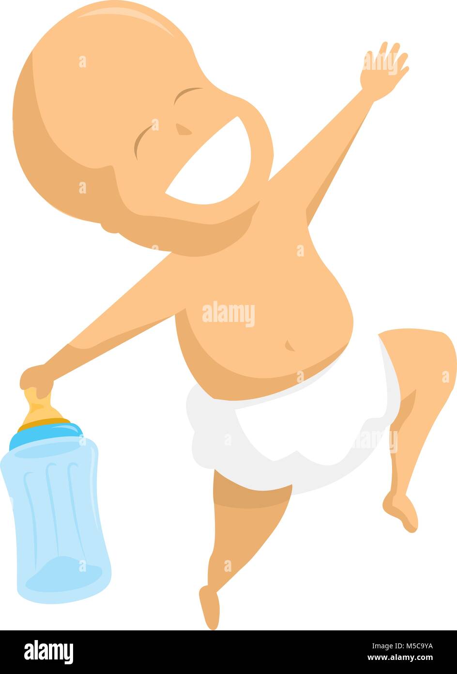 Cartoon illustrazione di happy baby jumping con bottiglia Illustrazione Vettoriale