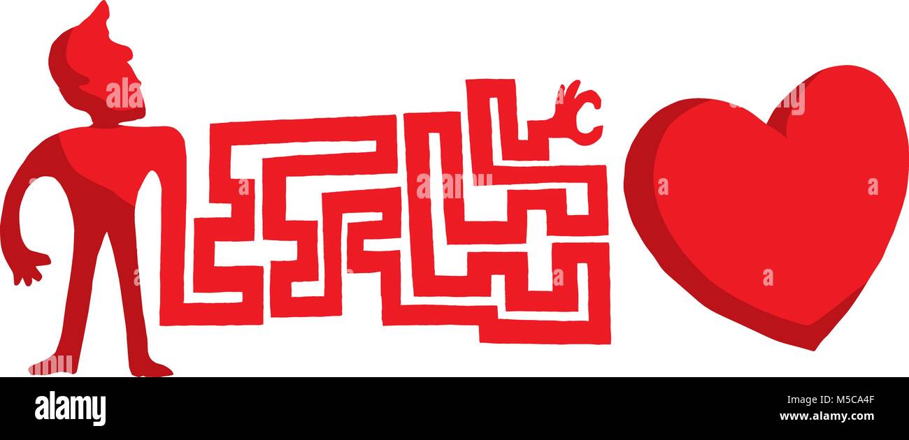 Cartoon illustrazione del braccio del labirinto alla ricerca di amore Illustrazione Vettoriale