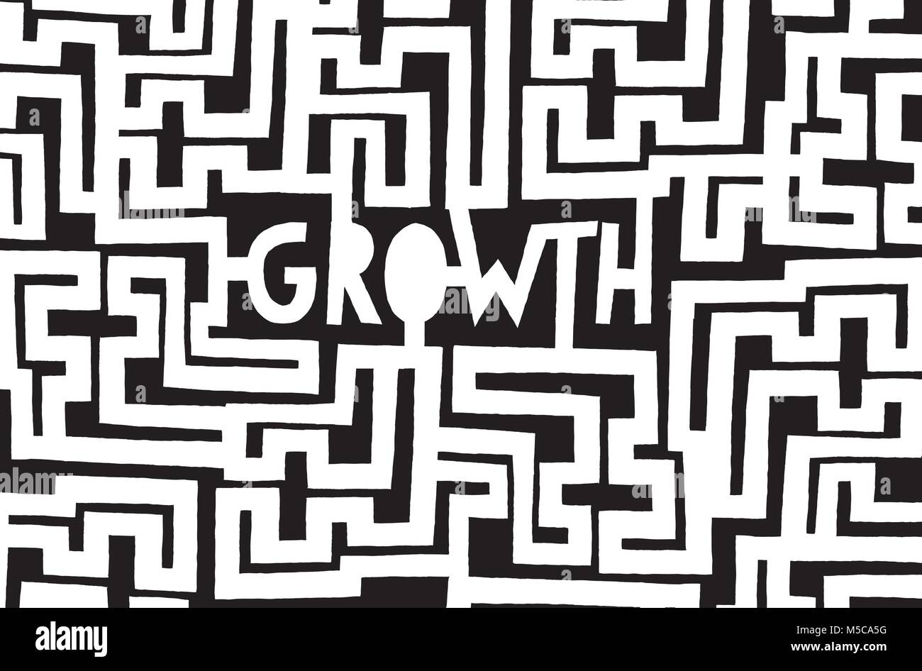 Cartoon illustrazione della parola di crescita in un complesso labirinto Illustrazione Vettoriale