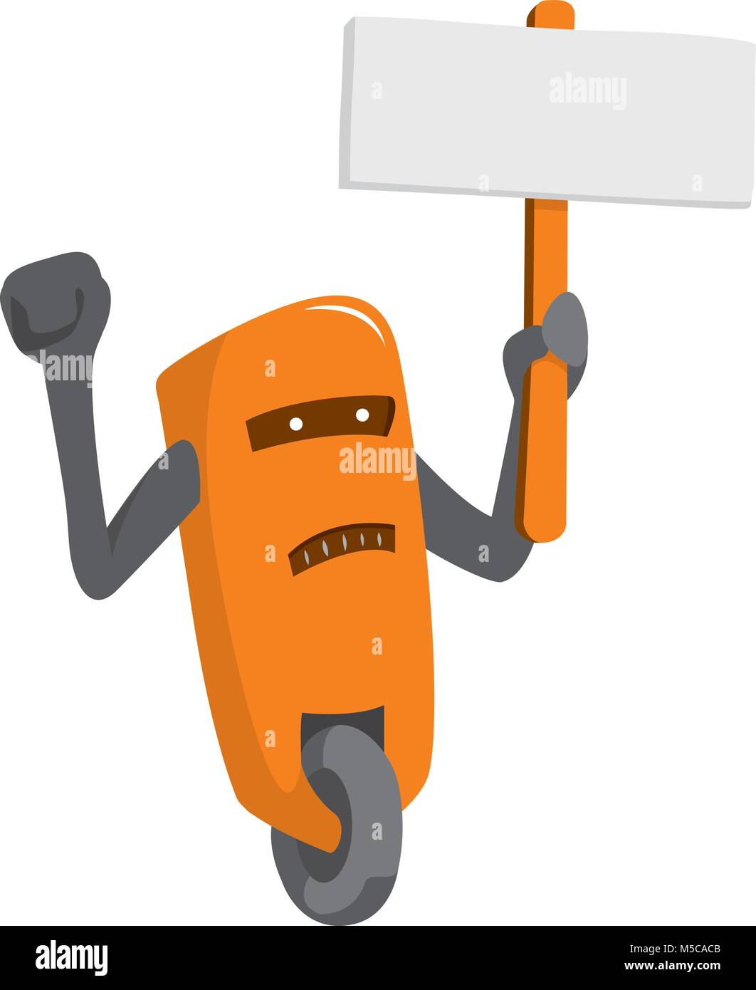 Illustrazione del fumetto di divertenti robot protestando con segno Illustrazione Vettoriale