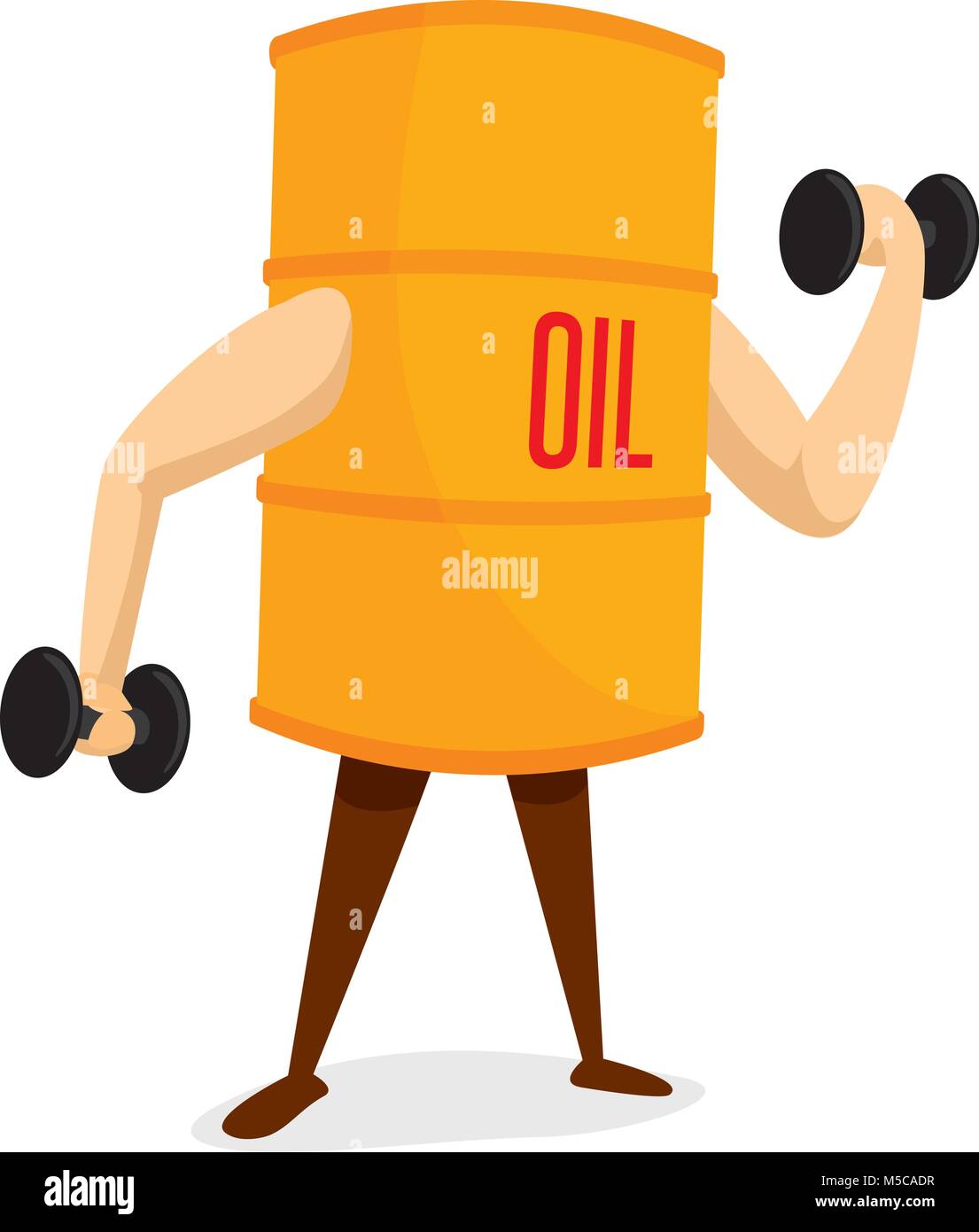 Cartoon illustrazione del tamburo di petrolio che lavora fuori sollevamento pesi Illustrazione Vettoriale
