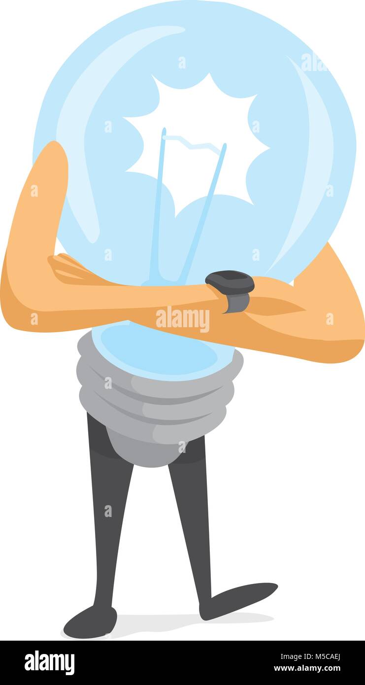 Cartoon illustrazione della lampadina nervoso in attesa del grande idea Illustrazione Vettoriale